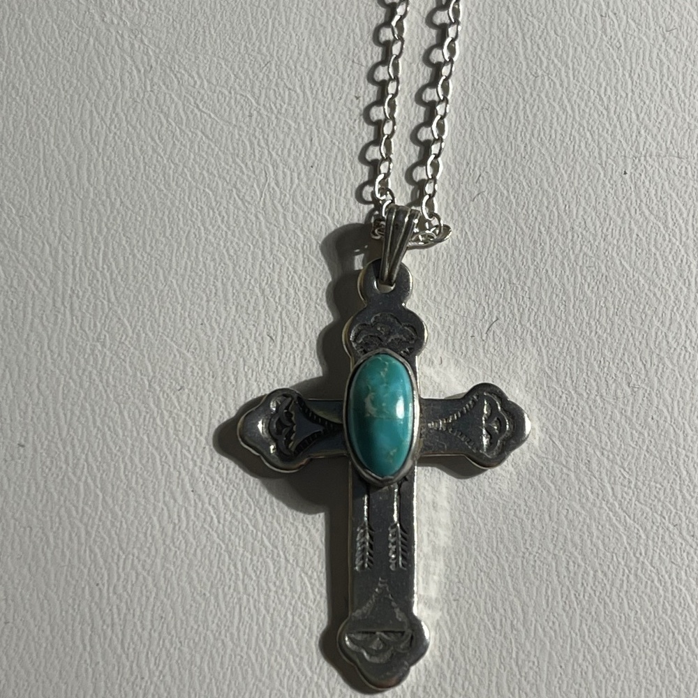 Beautiful Sterling Silver & Turquoise Cross Necklace